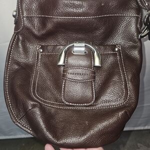 Brown Leather Shoulder Bag with Silver Accents by Bob Makowsky
